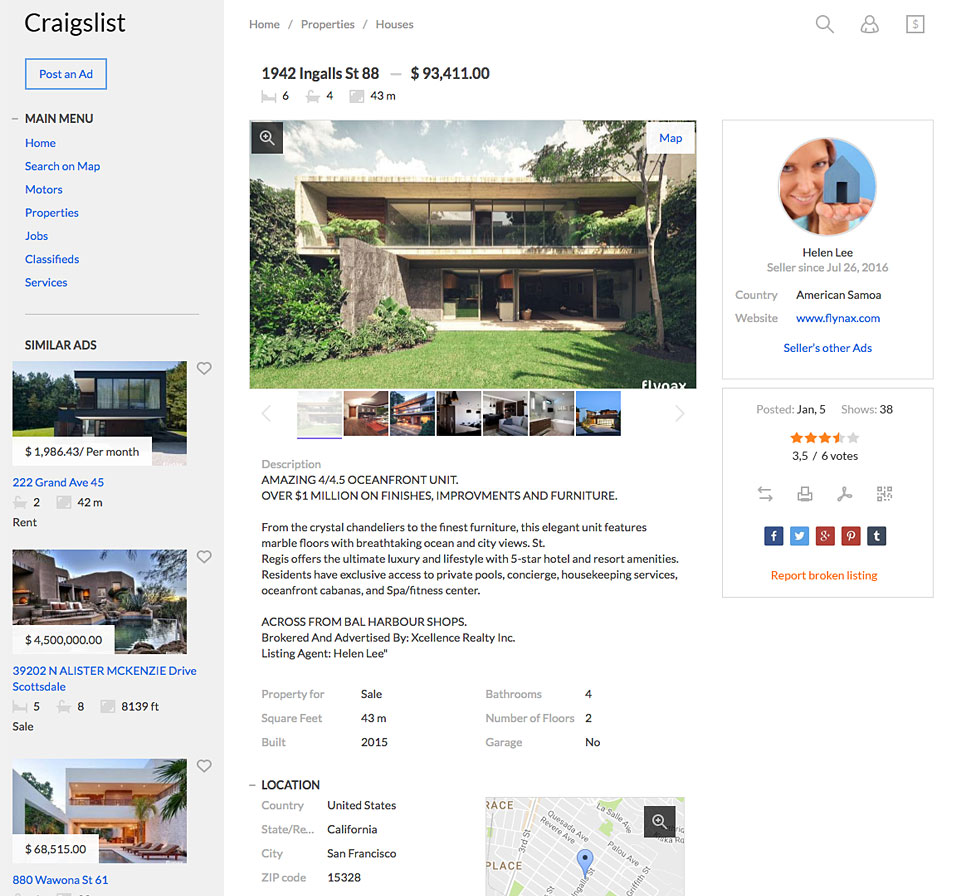Craigslist clone listing details page