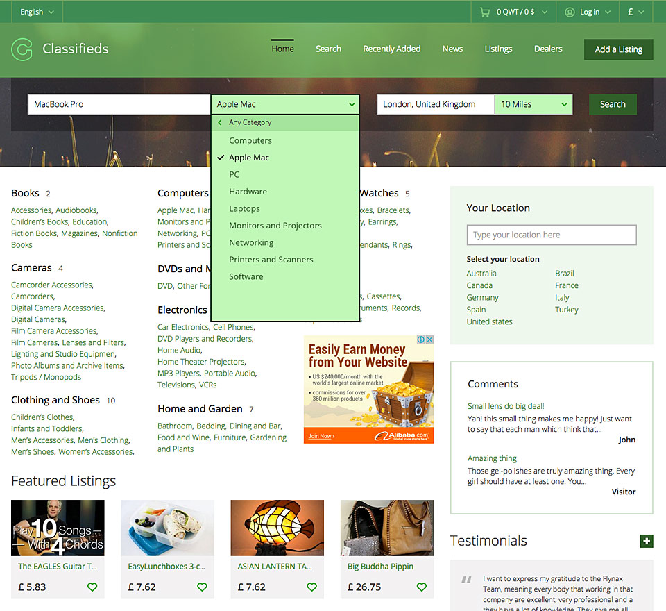 Gumtree clone home page