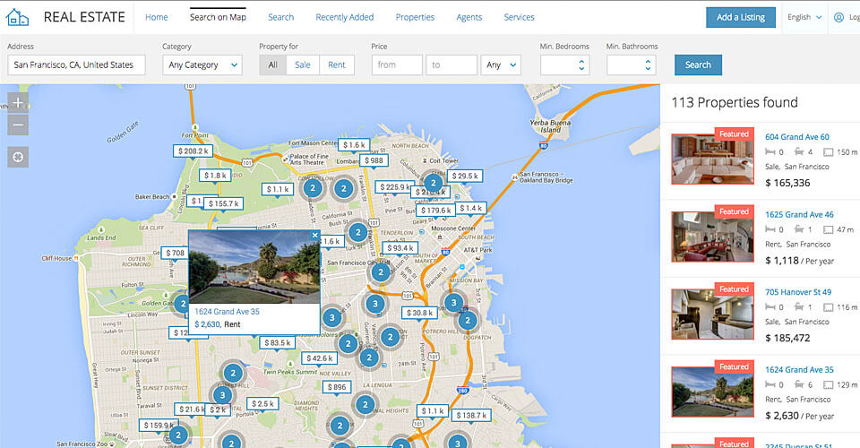 Zillow clone search on map page